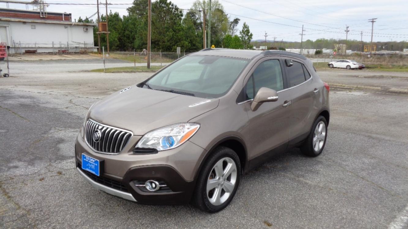 2015 SANDY BROWN /BLACK Buick Encore Premium AWD (KL4CJHSB8FB) with an 1.4L L4 DOHC 16V TURBO engine, 6-Speed Automatic transmission, located at 2812 White Horse Road, Greenville, SC, 29611, (864) 269-1711, 34.808655, -82.434776 - 1.4 LITER 4 CYLINDER TURBO,ALL WHEEL DRIVE,18 INCH ALLOY WHEELS,ANTI LOCK BRAKES,ANTI THEFT SYSTEM,TILT/REACH STEERING,A/C,2 ZONE A/C CLIMATE CONTROL,FRONT SIDE AIRBAGS,BODY COLOR BUMPERS,MIRRORS AND DOOR HANDLES,CRUISE CONTROL,FOG LIGHTS,AUTOMATIC HEADLIGHTS,USB/AUX OUTLET,LIT VANITY MIRRORS, POWER - Photo #0